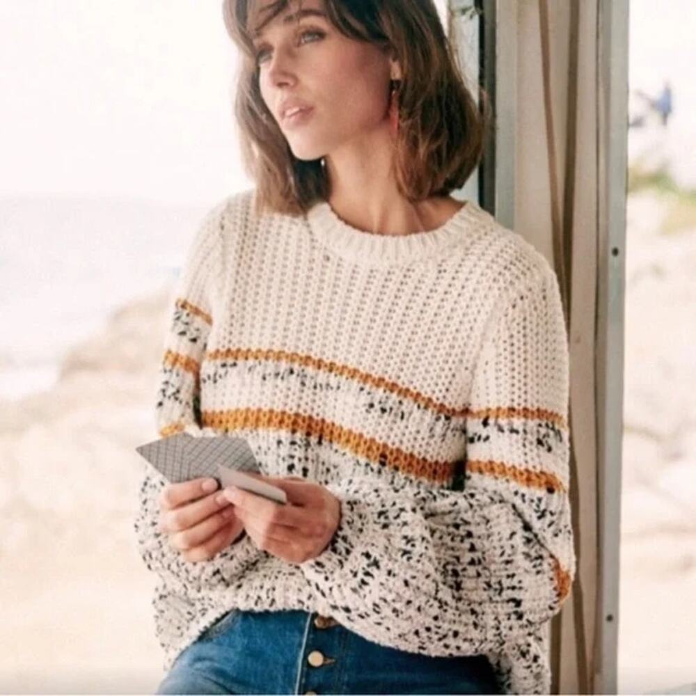 La Maille Sezane Balloon Sleeve Knit Pullover Sweater Cream Black Women's Small